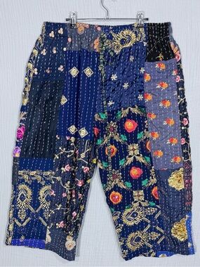 💙 NWOT | Blue Patchwork Kantha Drawstring Pants | One Size